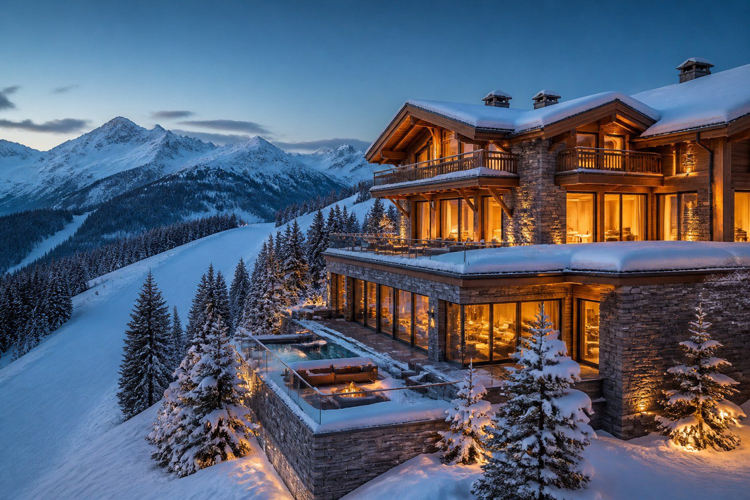 Hôtel 5 étoiles à Courchevel face aux Alpes enneigées