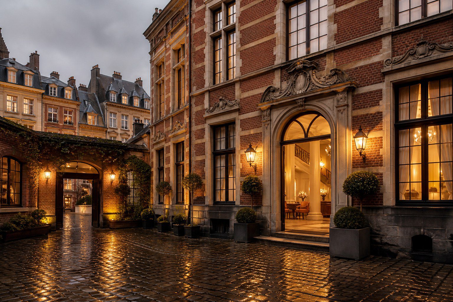 Hôtel 5 étoiles historique à Lille dans une cour pavée