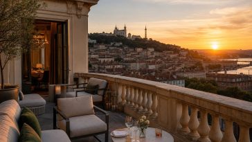Terrasse d’un hôtel 5 étoiles à Lyon avec vue sur Fourvière